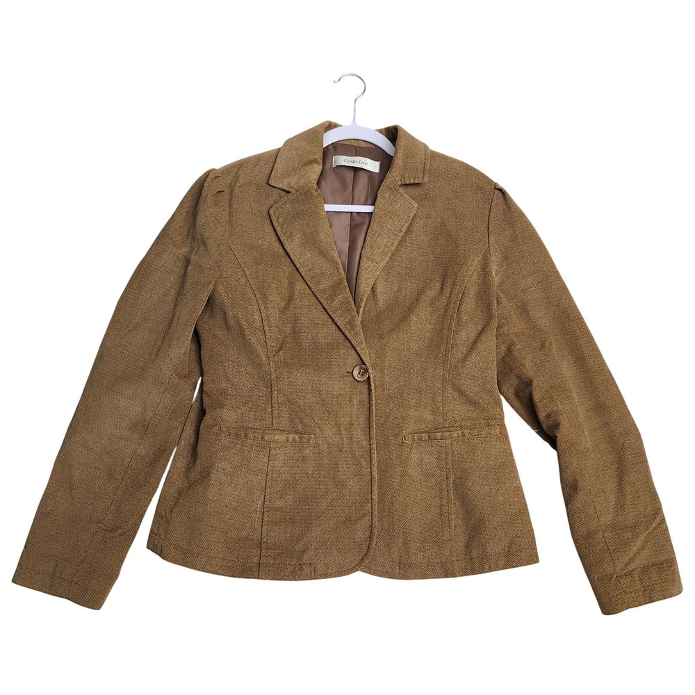 Coquine Tan Cotton Twill Single Button Blazer Jacket Size‎ 13 Officecore Classic